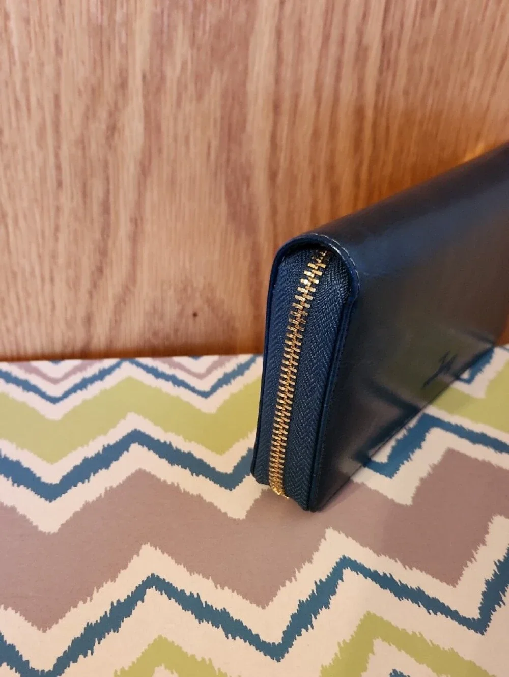 Blue Zip-Around Wristlet Wallet with Detachable Strap